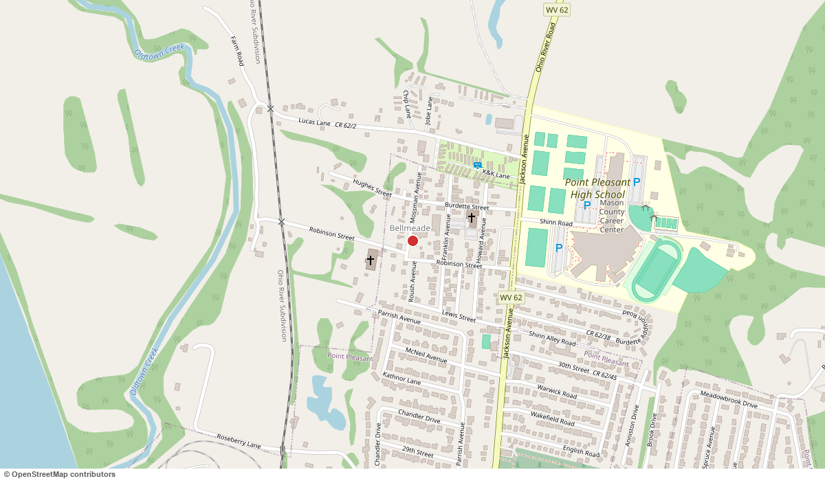 Map of Point Pleasant, WV with a red pin marking Staff House Supply at 3314 Mossman Ave